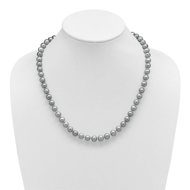 Sterling Silver Rhodium-plated 8- Grey Near-Round Freshwater Cultured Pearl Necklace