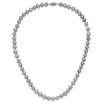 Sterling Silver Rhodium-plated Grey Near-Round Freshwater Cultured Pearl Necklace