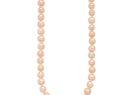 Sterling Silver Rhodium-plated 6- Pink Near-Round Freshwater Cultured Pearl, 16 x 6 to 7mm