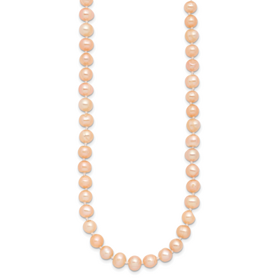 Sterling Silver Rhodium-plated Pink Near-Round Freshwater Cultured Pearl, 16 x 6 to 7mm