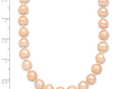 Sterling Silver Rhodium-plated 6- Pink Near-Round Freshwater Cultured Pearl, 16 x 6 to 7mm