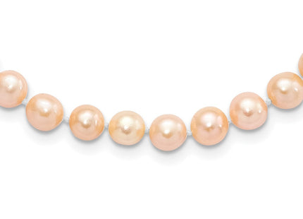 Sterling Silver Rhodium-plated 6- Pink Near-Round Freshwater Cultured Pearl Necklace (Style QH5166-16)