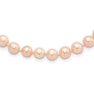 Sterling Silver Rhodium-plated 6- Pink Near-Round Freshwater Cultured Pearl Necklace (Style QH5166-16)