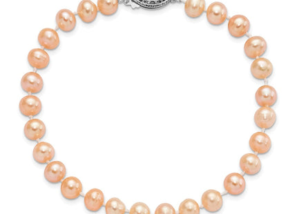 Sterling Silver Rhodium-plated 6- Pink Near-Round Freshwater Cultured Pearl