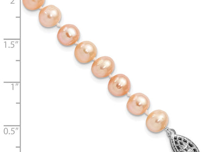 Sterling Silver Rhodium-plated 6- Pink Near-Round Freshwater Cultured Pearl