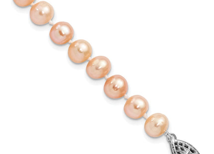 Sterling Silver Rhodium-plated 6- Pink Near-Round Freshwater Cultured Pearl