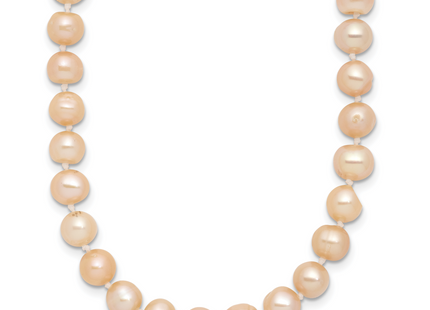 Sterling Silver Rhodium-plated 6- Pink Near-Round Freshwater Cultured Pearl, 16 x 6 to 7mm