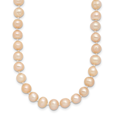 Sterling Silver Rhodium-plated Pink Near-Round Freshwater Cultured Pearl, 16 x 6 to 7mm