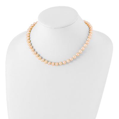 Sterling Silver Rhodium-plated Pink Near-Round Freshwater Cultured Pearl, 16 x 7 to 8mm