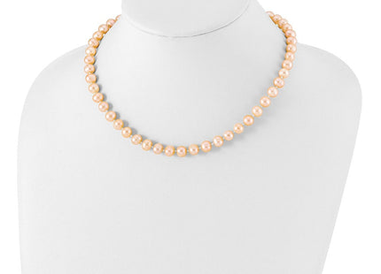Sterling Silver Rhodium-plated 7- Pink Near-Round Freshwater Cultured Pearl Necklace (Style QH5167-16)