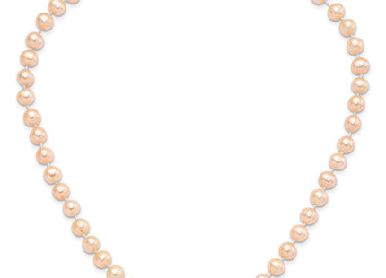 Sterling Silver Rhodium-plated 7- Pink Near-Round Freshwater Cultured Pearl Necklace (Style QH5167-16)
