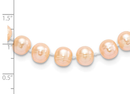 Sterling Silver Rhodium-plated 7- Pink Near-Round Freshwater Cultured Pearl