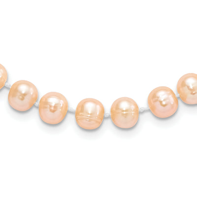 Sterling Silver Rhodium-plated Pink Near-Round Freshwater Cultured Pearl, 16 x 7 to 8mm
