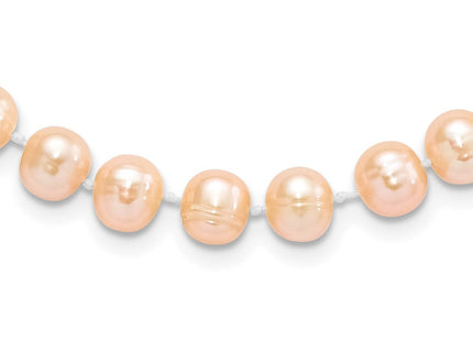 Sterling Silver Rhodium-plated 7- Pink Near-Round Freshwater Cultured Pearl Necklace (Style QH5167-16)