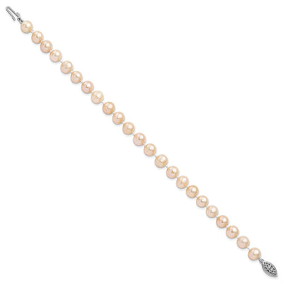 Sterling Silver Rhodium-plated Pink Near-Round Freshwater Cultured Pearl, 16 x 7 to 8mm