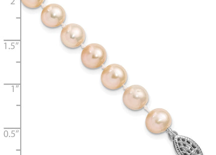 Sterling Silver Rhodium-plated 7- Pink Near-Round Freshwater Cultured Pearl