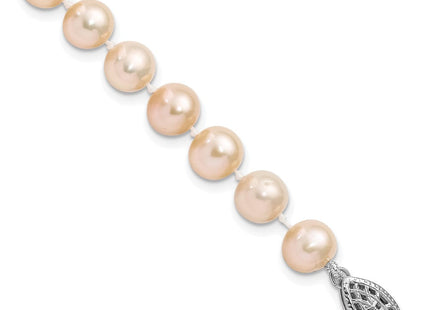 Sterling Silver Rhodium-plated 7- Pink Near-Round Freshwater Cultured Pearl