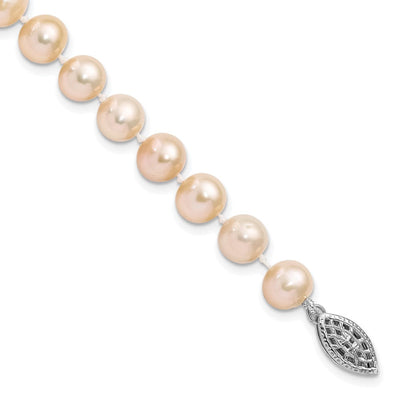 Sterling Silver Rhodium-plated Pink Near-Round Freshwater Cultured Pearl, 16 x 7 to 8mm