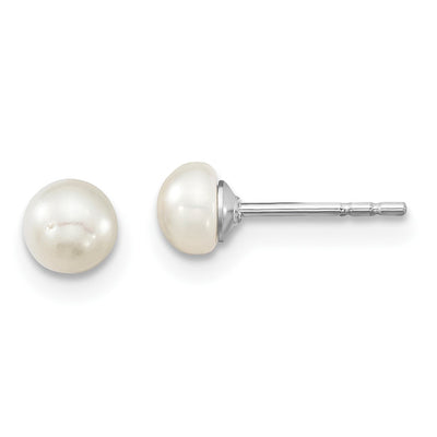 Sterling Silver Rhodium-plated White Semi-Round Freshwater Cultured Pearl Necklace, Bracelet and Post Earrings Set