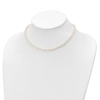 Sterling Silver Rhodium-plated White Semi-Round Freshwater Cultured Pearl Necklace, Bracelet and Post Earrings Set
