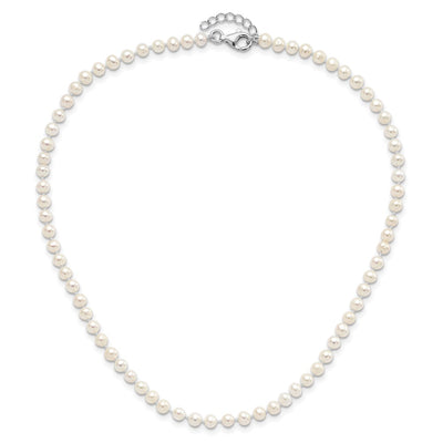 Sterling Silver Rhodium-plated White Semi-Round Freshwater Cultured Pearl Necklace, Bracelet and Post Earrings Set