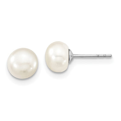 Sterling Silver Rhodium-plated White Semi-Round Freshwater Cultured Pearl with Extension Necklace, Bracelet and Button Post Earrings Set