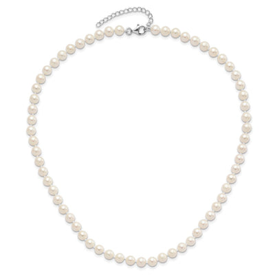 Sterling Silver Rhodium-plated White Semi-Round Freshwater Cultured Pearl with Extension Necklace, Bracelet and Button Post Earrings Set