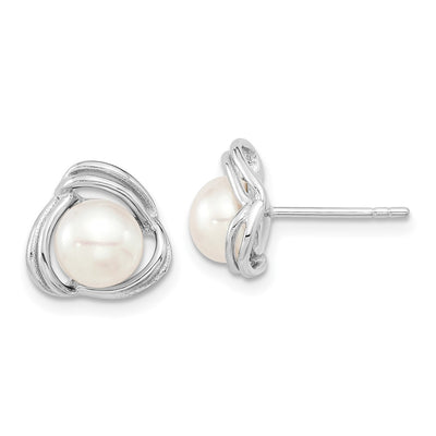 Sterling Silver Rhodium-plated White Button Freshwater Cultured Pearl Necklace and Post Earrings Set