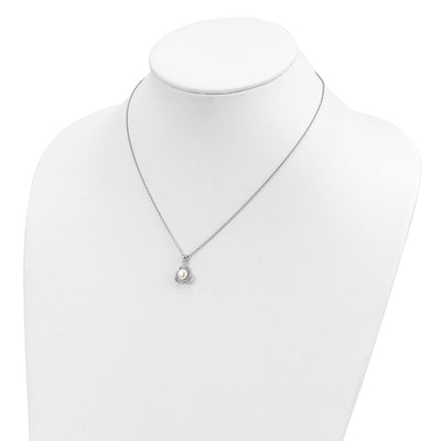 Sterling Silver Rhodium-plated White Button Freshwater Cultured Pearl Necklace and Post Earrings Set