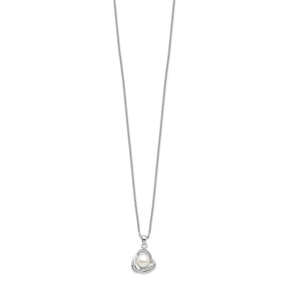 Sterling Silver Rhodium-plated White Button Freshwater Cultured Pearl Necklace and Post Earrings Set