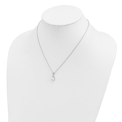 Sterling Silver Rhodium-plated White Semi-Round Freshwater Cultured Pearl and CZ Necklace and Dangle Earrings Set