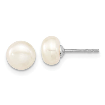 Sterling Silver Rhodium-plated White Teardrop Freshwater Cultured Pearl Necklace Button Post Earrings Set