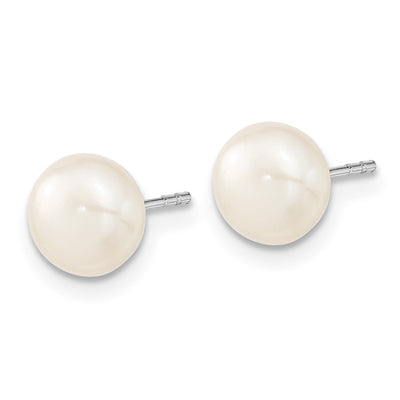 Sterling Silver Rhodium-plated White Teardrop Freshwater Cultured Pearl Necklace Button Post Earrings Set