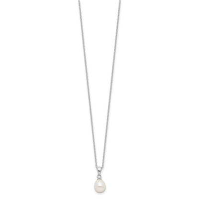 Sterling Silver Rhodium-plated White Teardrop Freshwater Cultured Pearl Necklace Button Post Earrings Set