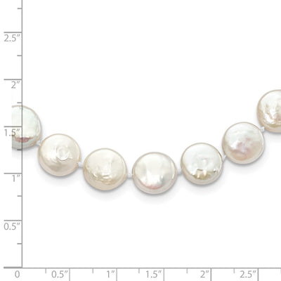 Sterling Silver Rhodium-plated White Coin Freshwater Cultured Pearl Necklace