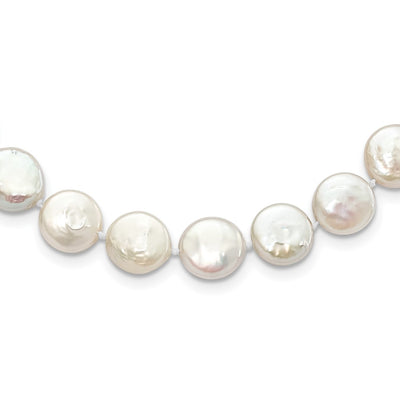 Sterling Silver Rhodium-plated White Coin Freshwater Cultured Pearl Necklace