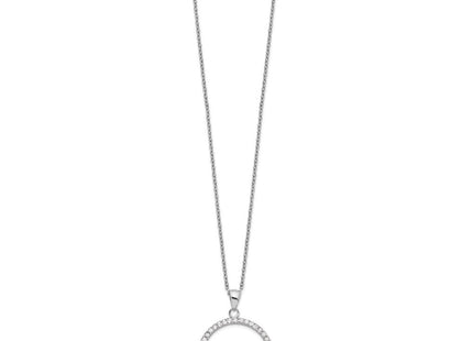 Sterling Silver Rhodium-plated 8- White Button Freshwater Cultured Pearl and CZ Necklace (Style QH5231-17)