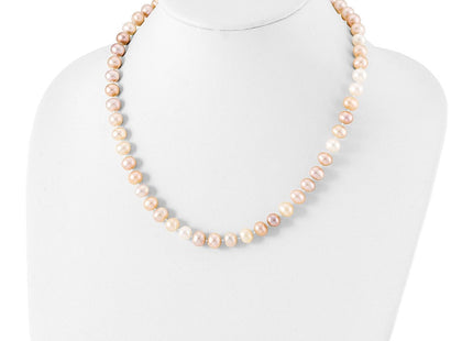 Sterling Silver Rhodium-plated 8- Multi-color Near-Round Freshwater Cultured Pearl Necklace (Style QH5289-18)