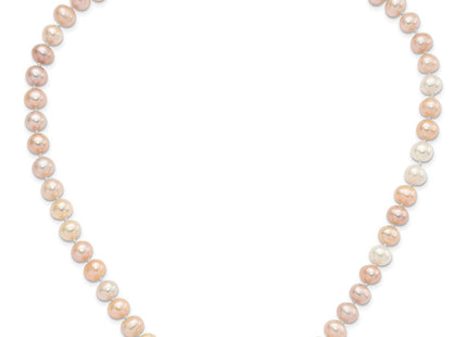 Sterling Silver Rhodium-plated 8- Multi-color Near-Round Freshwater Cultured Pearl Necklace (Style QH5289-18)