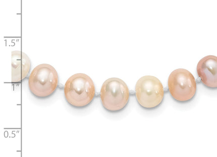 Sterling Silver Rhodium-plated 8- Multi-color Near-Round Freshwater Cultured Pearl Necklace (Style QH5289-18)
