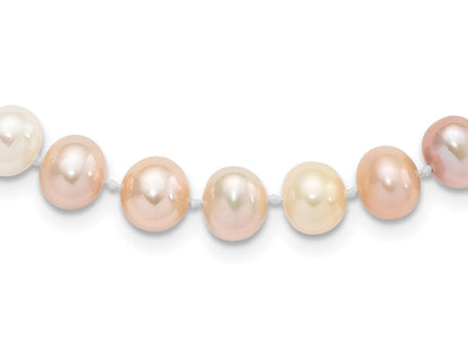 Sterling Silver Rhodium-plated 8- Multi-color Near-Round Freshwater Cultured Pearl Necklace (Style QH5289-18)