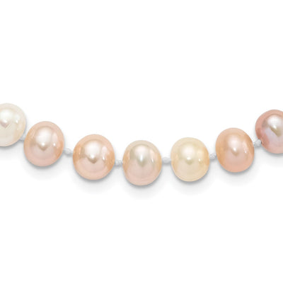 Sterling Silver Rhodium-plated Multi-color Near-Round Freshwater Cultured Pearl Necklace