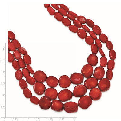 Sterling Silver Triple Strand Red Coral Necklace with extension