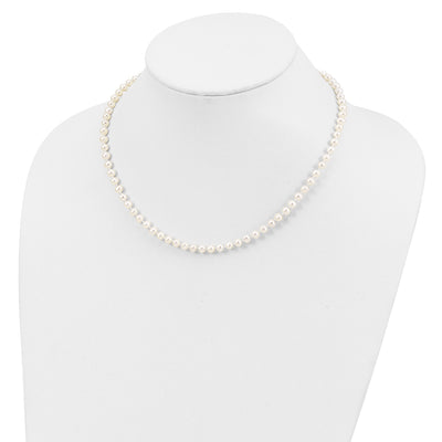 Sterling Silver Rhodium-plated White Near-Round Freshwater Cultured Pearl, 16 x 4 to 5mm