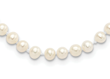 Sterling Silver Rhodium-plated 4- White Near-Round Freshwater Cultured Pearl, 16 x 4 to 5mm