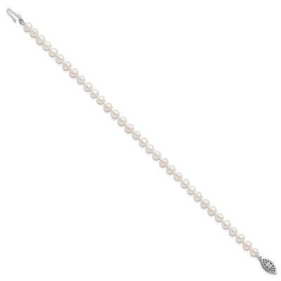 Sterling Silver Rhodium-plated White Near-Round Freshwater Cultured Pearl, 16 x 4 to 5mm