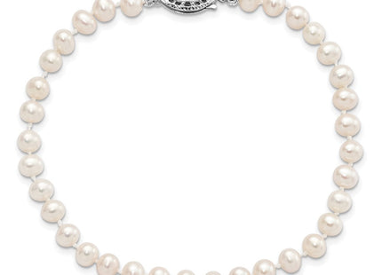 Sterling Silver Rhodium-plated 4- White Near-Round Freshwater Cultured Pearl