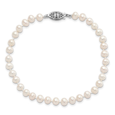 Sterling Silver Rhodium-plated White Near-Round Freshwater Cultured Pearl, 16 x 4 to 5mm