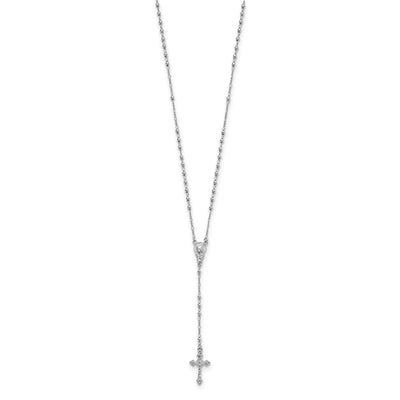 Sterling Silver Rhodium Plated Polished Beaded Rosary
