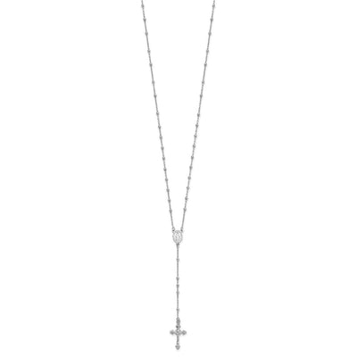 Sterling Silver Rhodium-plated Polished Beaded Rosary Necklace
